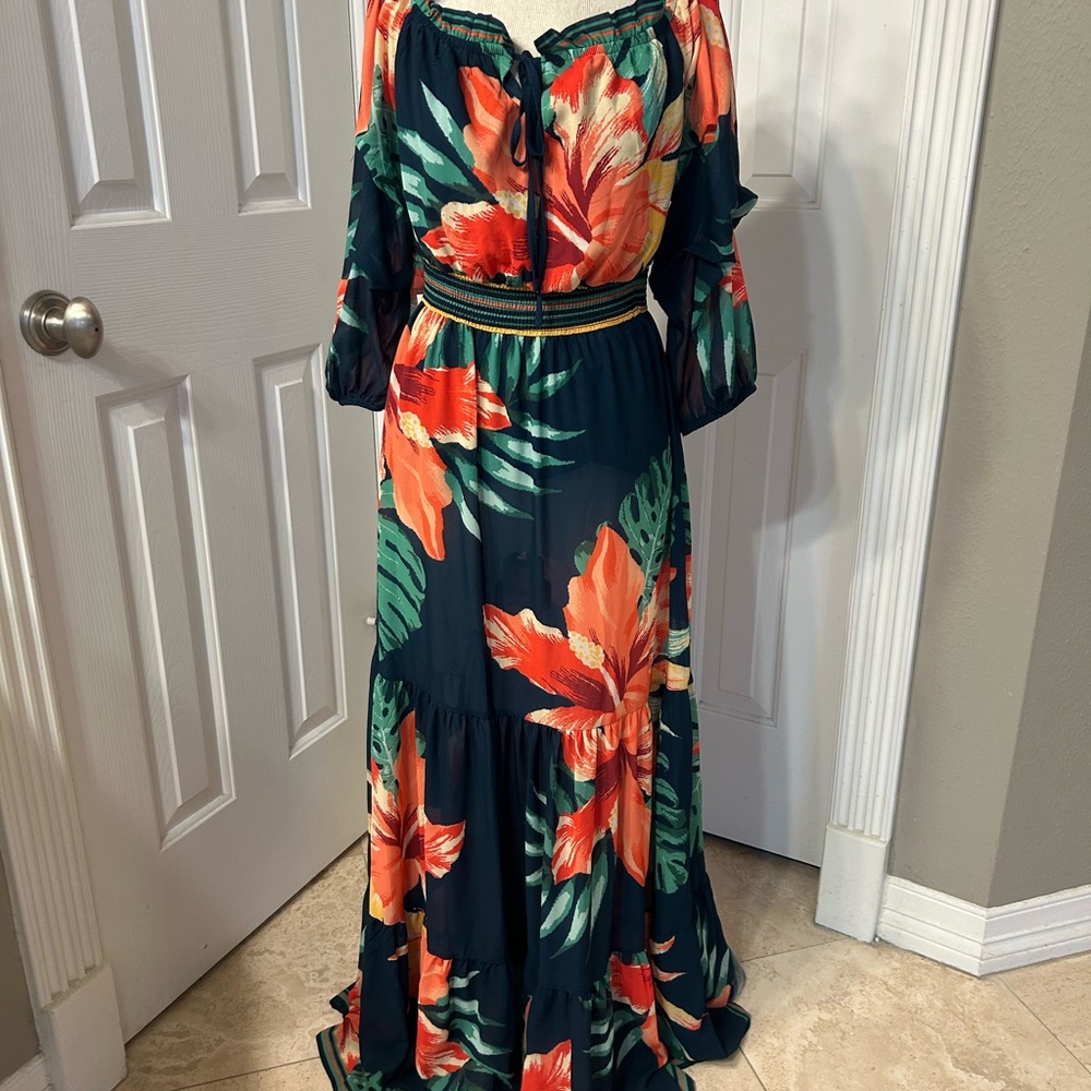 Kiki Larue Sloane Floral Maxi Dress with Orange and Green Print